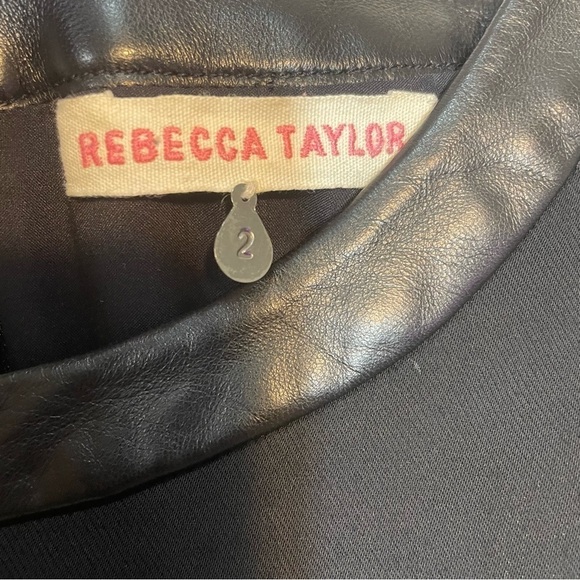 Rebecca Taylor Short Sleeve Black Perforated Leather Sleeved Mini Dress Size 2 - Picture 9 of 10
